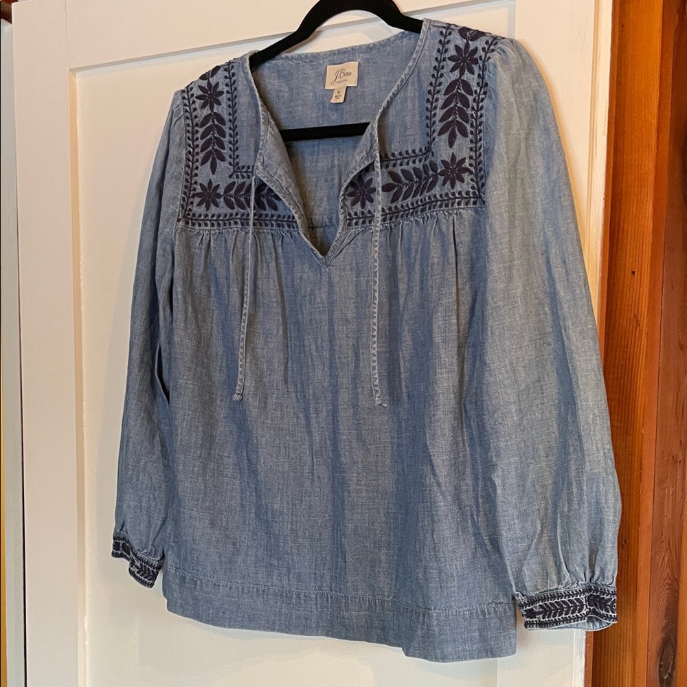 J.Crew Embroidered Chambray Top.